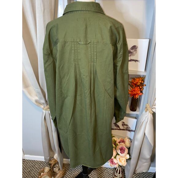 NWT Madewell size XL 100% Cotton Green Button Down Long Sleeve Mini Shirtdress - Picture 5 of 12